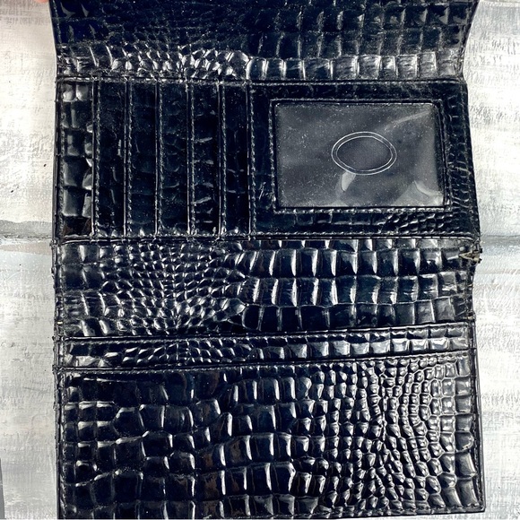 Guess Black Faux Leather Croc Embossed Long Wallet Card Holder Billfold Clutch - Picture 7 of 16